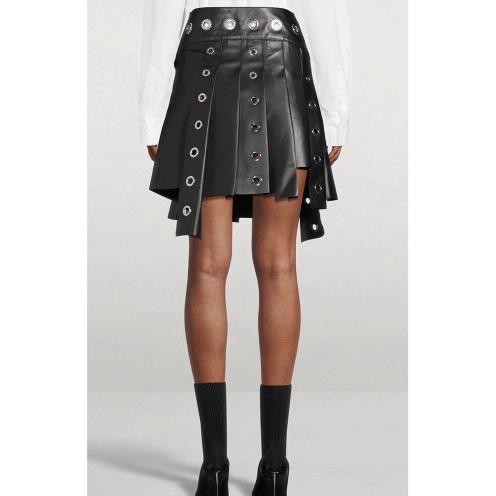 Off-White Leather Eyelet Mini Skirt Black IT Size 40 Retail: $3400 New - Picture 3 of 8